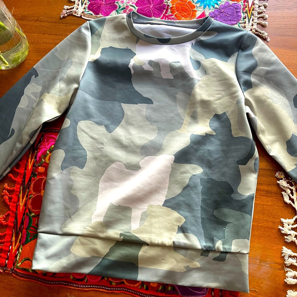 PUG camo print, long sleeved shirt